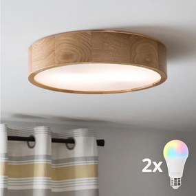 BRILAGI CARVALHO Lampă de plafon LED RGBW dimmabilă, 2xE27/12W/230V, Wi-Fi, finisaj stejar, diam. 37,5 cm