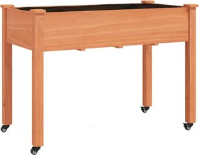 vidaXL Jardinieră cu roți&căptușeală maro 118x59x76 cm lemn masiv brad