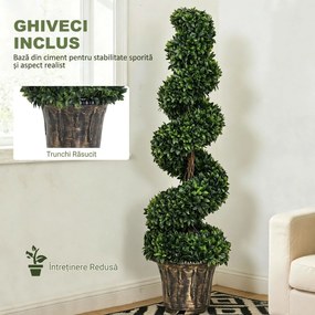 Outsunny Plantă Artificială Decorativă Buxus în Spirală cu Ghiveci Inclus, Ф32x120 cm, Verde | Aosom Romania