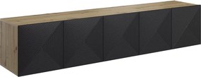 Comodă TV suspendată cu front striat Asha 200 cm - artisan / negru mat