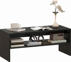 HOMCOM Măsuță de Cafea Modernă cu 2 Niveluri, Raft Deschis, PAL, Picioare, 100x40x41,5 cm, Negru | Aosom Romania