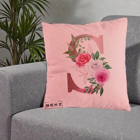 Cadou Personalizat - Perna Personalizata Monograma Rose Gold Litera S, 40x40 cm, Roz, Husa Detasabila, Perna Inclusa, BEKZ®