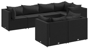 3308187 vidaXL Set mobilier de grădină cu perne, 7 piese, negru, poliratan