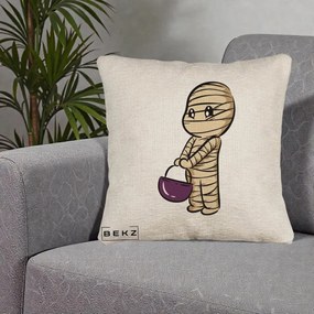 Perna Decorativa Halloween Mummy Kawaii cu Cos, 40x40 cm, Bej Canapea, Husa Detasabila, Perna Inclusa, BEKZ®