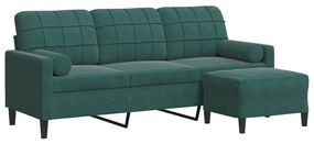 3278269 vidaXL Canapea cu 3 locuri și taburet, verde închis, 180 cm, catifea