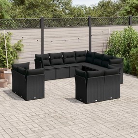 3250344 vidaXL Set canapele de grădină cu perne, 11 piese, negru, poliratan