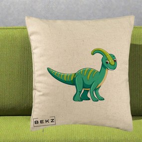 Perna Decorativa Parasaur Verde, 40x40 cm, Bej, Husa Detasabila, Perna Inclusa, BEKZ®