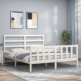 3191917 vidaXL Cadru de pat cu tăblie, alb, 160x200 cm, lemn masiv