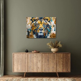 Tablou pe sticlă - pictură în ulei abstractă cu leu (70x50 cm)
