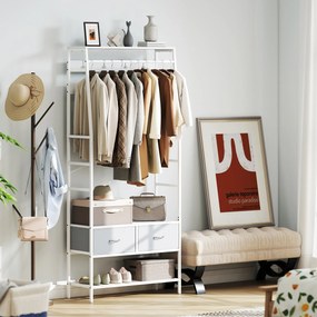 HOMCOM Cuier pentru pantofi cu spațiu pentru pantofi, cârlige, sertare, bară și raft pentru intrare, hol, living 80x30x180,5 cm Alb | Aosom Romania