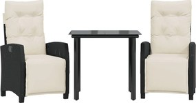 vidaXL Set mobilier de grădină cu perne, 3 piese, negru, poliratan