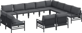 vidaXL Set de canapele pentru grădină cu pernă 12 pcs Negru Oțel