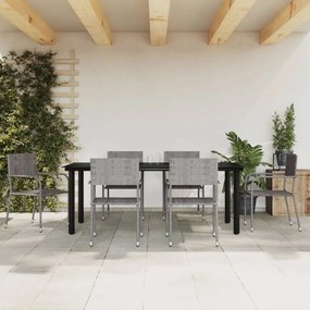 3203302 vidaXL Set mobilier de grădină, 7 piese, gri&negru, poliratan și oțel