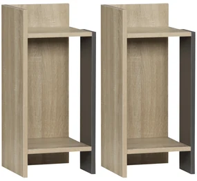 HOMCOM Set de 2 Noptiere Moderne cu Poliță Deschisă, Măsuță de Cafea, Spațiu de Depozitare, Gri, 27x25x60cm | Aosom Romania