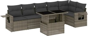 vidaXL Set canapele de grădină, 7 piese, cu perne, gri, poliratan