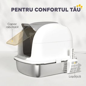 PawHut Litieră pentru Pisici Închisă din Oțel Inoxidabil XL cu Capac Detașabil | Aosom Romania