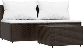 vidaXL Set mobilier de grădină cu perne, 3 piese, maro, poliratan