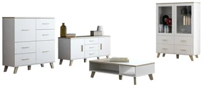 Camera de zi Charlotte G112 Sonoma stejar, Alb, Piese individuale, Cu comodă tv, Cu componente suplimentare, Sticlă călită, PAL laminat, 234 kg