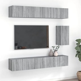 vidaXL Set comode TV, 7 piese, gri sonoma, lemn compozit