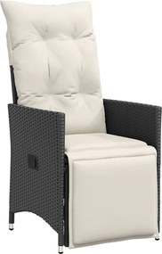 vidaXL Scaun de grădină rabatabil cu perne, negru, poliratan