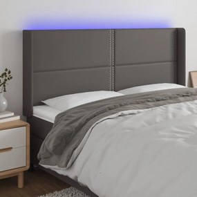 3124020 vidaXL Tăblie de pat cu LED, gri, 203x16x118/128 cm, piele ecologică