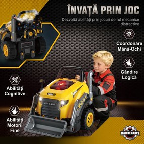 AIYAPLAY Atelier Excavator Jucărie pentru Copii cu Motor, 68 Accesorii, Efect Abur și Sunete, 46x41x47 cm, Galben | Aosom Romania