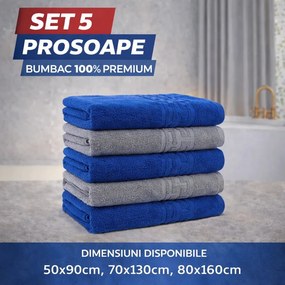 Set 5 Prosoape Baie 550g/m² Premium, 100% Bumbac, Absorbante și Pufoase