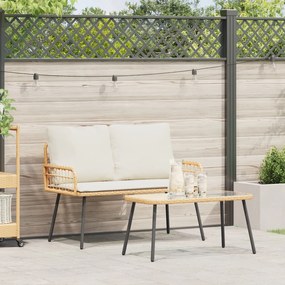 vidaXL Set mobilier de grădină, 2 piese, cu perne, natural, poliratan