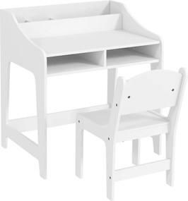 AIYAPLAY Set birou și scaun pentru copii 3-8 ani cu compartimente și rafturi deschise, alb | Aosom Romania