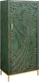 Dulap PEACOCK 175cm lemn de mango verde sculptat 3D cu design paun