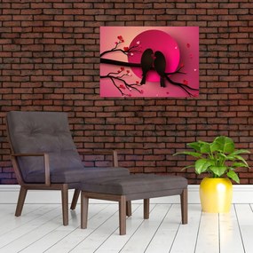 Tablou pe sticlă - Păsări îndrăgostite (70x50 cm)