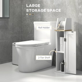 kleankin Suport pentru Hârtie Igienică, Dulap de Baie cu Coloană cu Dulap și Raft Interior Reglabil, Dulap de Baie Economisitor de Spațiu Autoportant din MDF, 18x20x80 cm, Alb | Aosom Romania