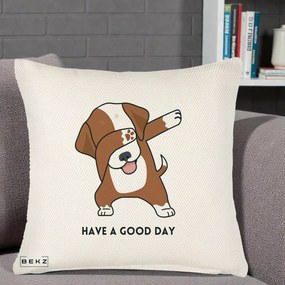 Perna Decorativa Caine Dab Have A Good Day, 40x40 cm, Crem Reliefat, Husa Detasabila, Perna Inclusa, BEKZ®