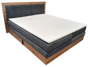 Pat boxspring JASMINE 180x200 cm, cu saltele și topper, cu spațiu de depozitare, gri