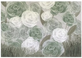 Fototapet - Trandafiri densi - flori mari pictate în nuanțe de verde pe fundal gri