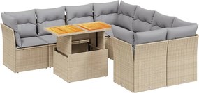 vidaXL Set canapele de grădină, 9 piese, cu perne, bej, poliratan