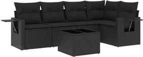 vidaXL Set mobilier de grădină cu perne, 6 piese, negru, poliratan