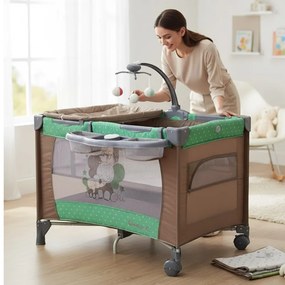 Patut Pliabil si Tarc copii Baby Care™ PRO FMAT, 2 Niveluri de inaltime, Cu melodii si Masa infasat, Carusel cu jucarii din plus, Plasa insecte,