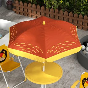 Outsunny Set mobilier de grădină pentru copii 4 piese motiv de leu cu umbrelă reglabilă Ø 100 cm scaun pliabil galben | Aosom Romania