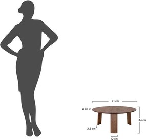 Măsuță lemn masiv nuc rotundă Monte finisaj Ø71×34 cm