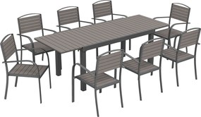 Outsunny Set extensibil pentru luat masa în aer liber 9 piese, masă din aluminiu, 8 scaune, Gri | Aosom Romania