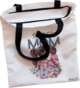 Sacosa de Panza pentru Cumparaturi, Geanta Tote, model Super Mom 2, Cu fermoar, 38x34.5 cm, Alba, BEKZ®