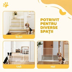 PawHut Poartă de Siguranță pentru Câini din Oțel și ABS, Poartă Extensibilă pentru Câini pentru Scări și Uși, 75-115 cm, Alb