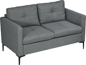HOMCOM Canapea cu 2 locuri contemporană picioare metal negre țesătură aspect de in gri închis | Aosom Romania
