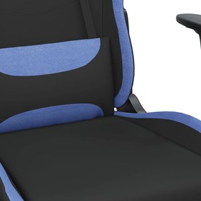 Scaun de gaming pivotant cu taburet, negru si albastru, textil 1, Albastru, Cu suport de picioare