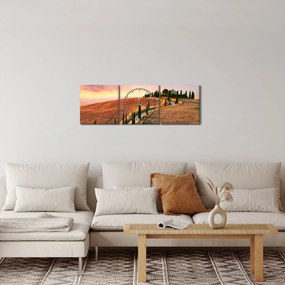 Tablou - Casa pe deal Toscana, Italia (cu ceas) (90x30 cm)