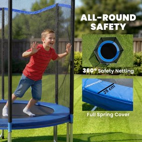 SPORTNOW Trambulină Elastică pentru Adulți Ø244cm, Covor Elastic pentru Adulți cu Plasă de Protecție, Scară cu 2 Trepte, Protecție pentru Arcuri, Structură din Oțel, Capacitate 100kg, Albastru | Aosom Romania