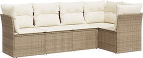 vidaXL Set canapele de grădină cu perne, 5 piese, bej, poliratan