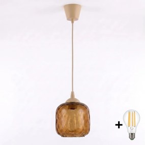 Brilagi - Lustră LED suspendată pe cablu R GLASS 1xE27/60W/230V Ø 14 cm bej/maro fumuriu