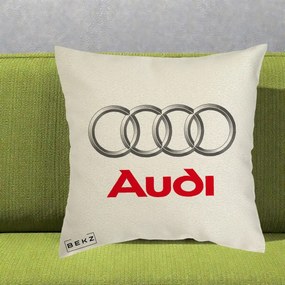 Perna Personalizata cu emblema Audi, 40x40 cm, Ecru, Husa Detasabila, Perna Inclusa, BEKZ®